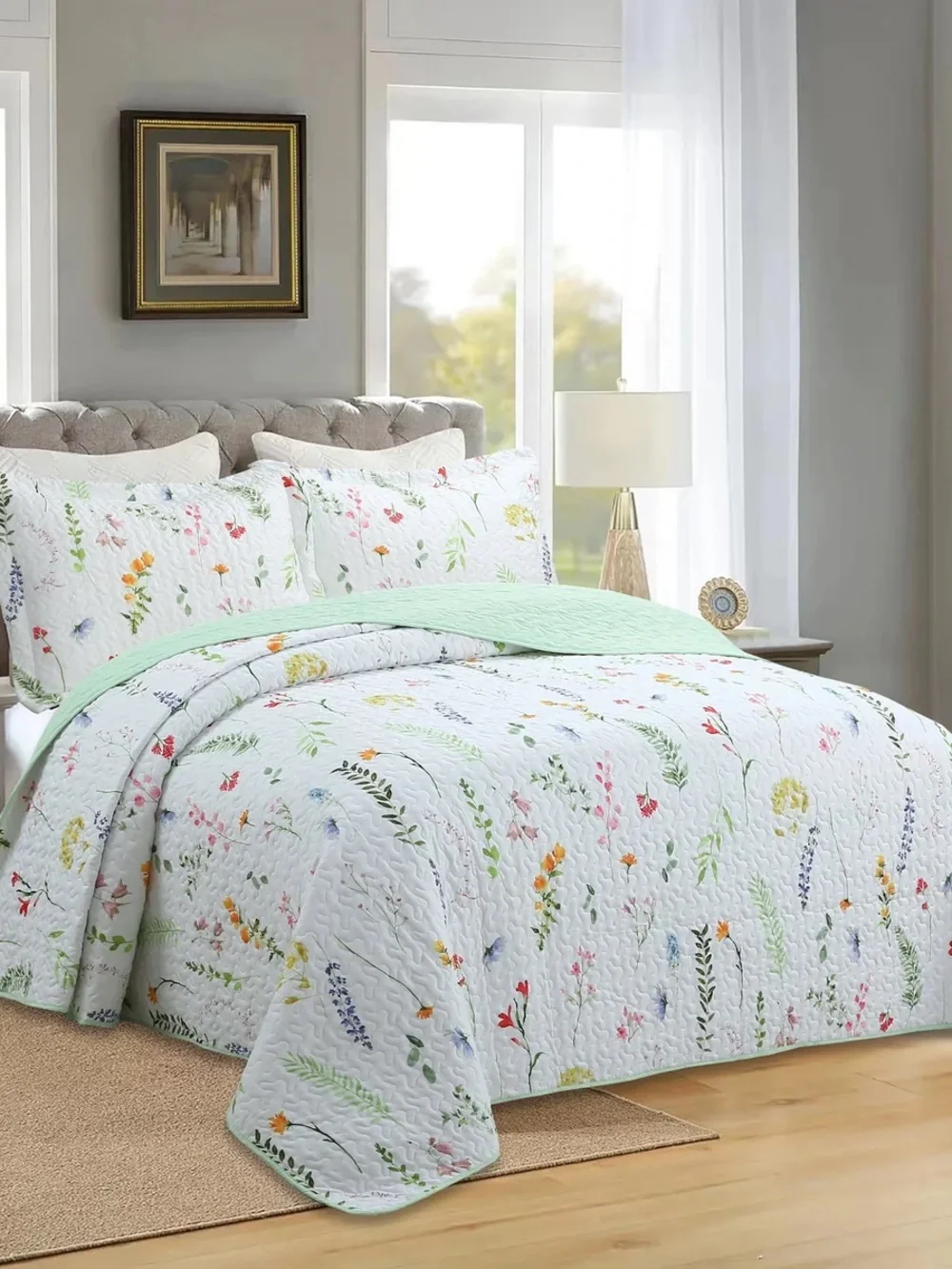 Floral Meadow king 3 piece Quilt Set